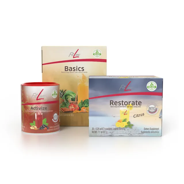 Official FitLine US catalog image of Optimal-Set (Activize + Basics + Restorate Citrus)