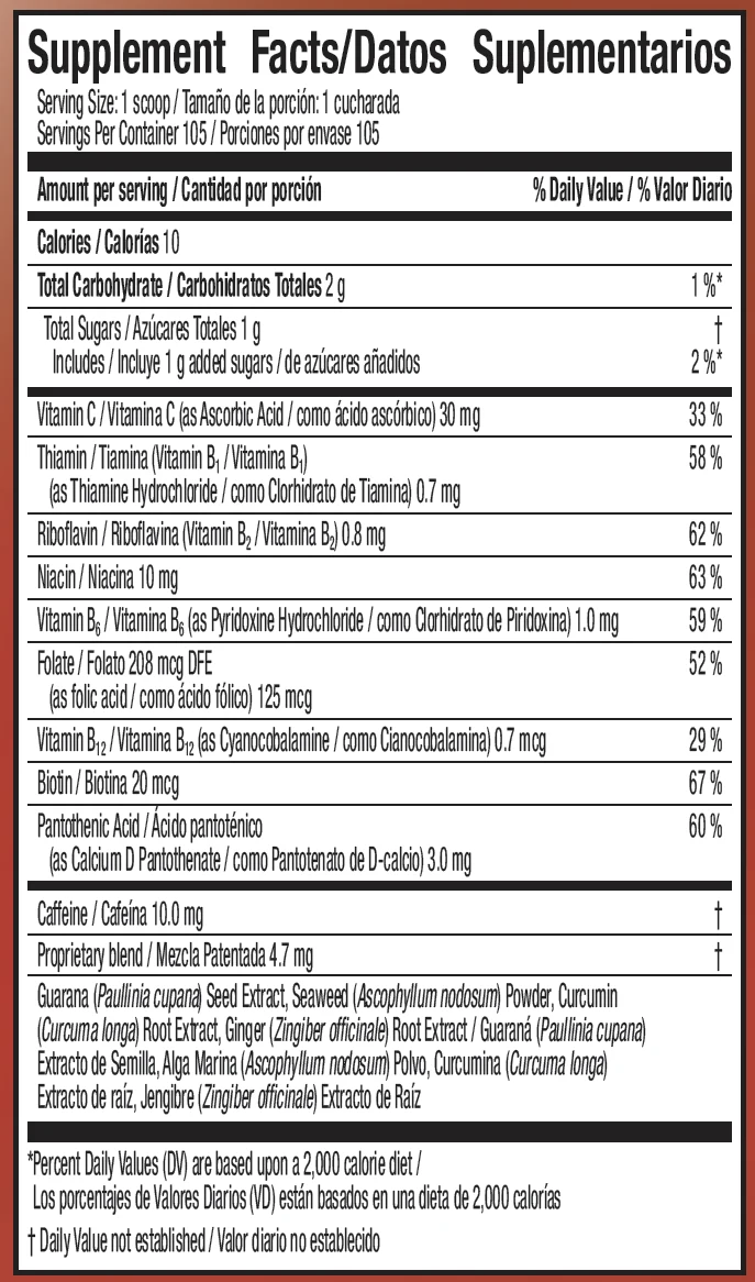 Supplied US Supplement or Nutrition Facts panel for Activize Oxyplus