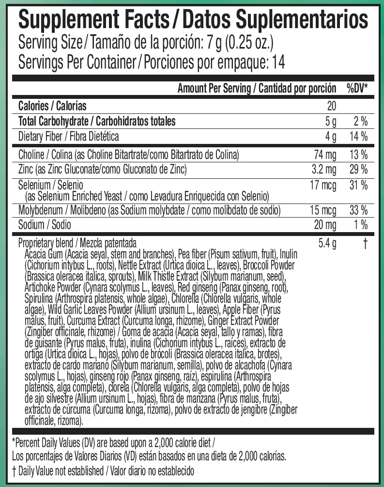 Supplied US Supplement or Nutrition Facts panel for D-Drink