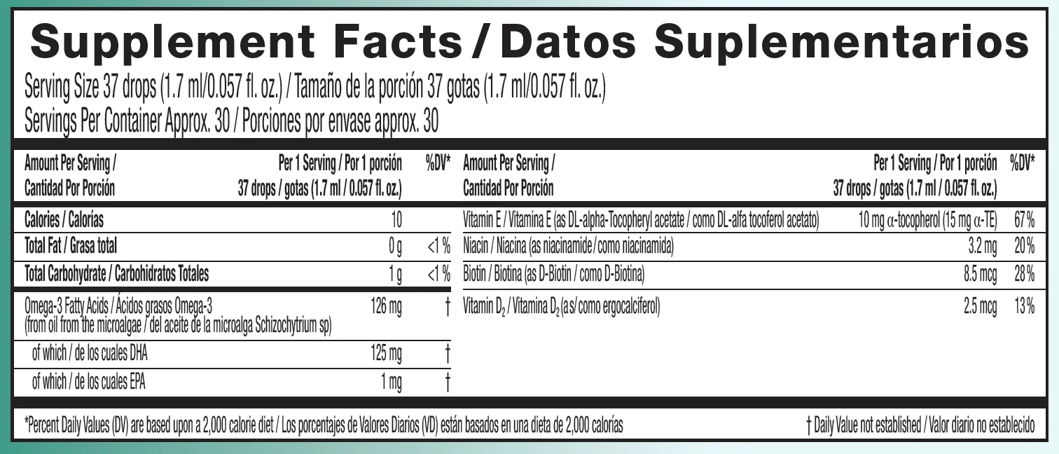 Supplied US Supplement or Nutrition Facts panel for microSolve+ Omega 3