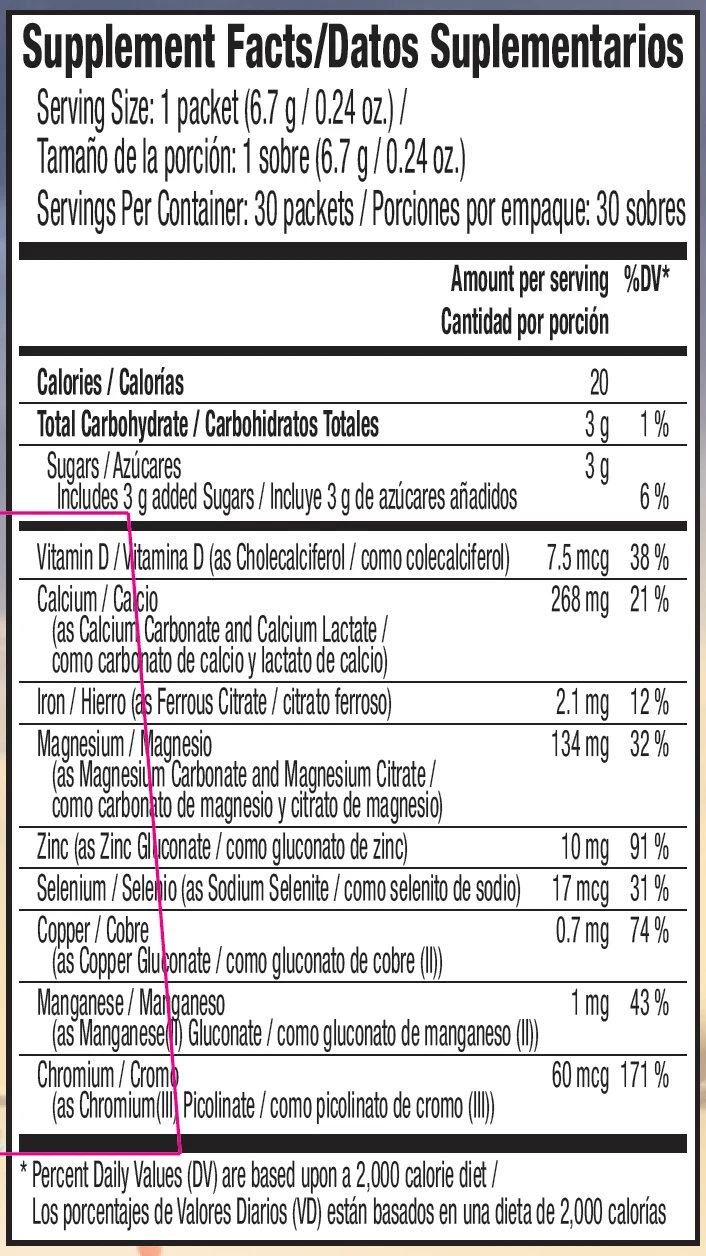 Supplied US Supplement or Nutrition Facts panel for Restorate Citrus